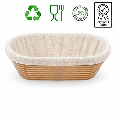 Oval Bio Ekmek Hamur Mayalama Sepeti Bezli 30x13,5x8,5 cm - 1