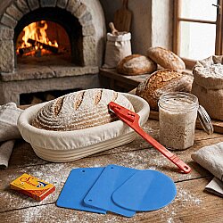 Ekmek Yapım Seti 26 cm Oval Bezli Mayalama Sepetli - 3