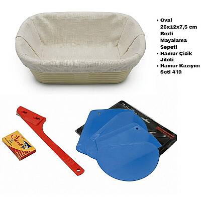 Ekmek Yapım Seti 26 cm Oval Bezli Mayalama Sepetli - 1