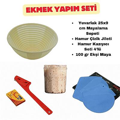 Ekmek Yapım Seti 25 cm Yuvarlak Sepetli 100 gr Ekşi Mayalı - 1