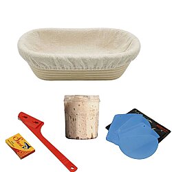 Ekmek Yapım Seti 26 cm Oval Bezli Sepetli + 100 gr Ekşi Maya - DİNC KİTCHEN (1)