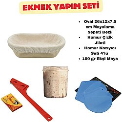 Ekmek Yapım Seti 26 cm Oval Bezli Sepetli + 100 gr Ekşi Maya - DİNC KİTCHEN