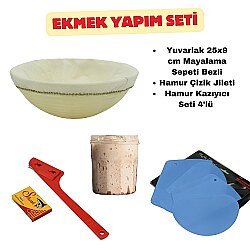 Ekmek Yapım Seti 25 cm Yuvarlak Bezli Mayalama Sepetli - 1