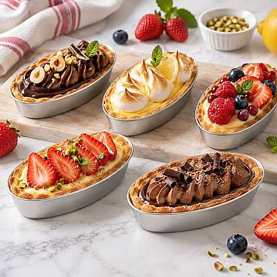 Oval Mekik Tart Kalıbı Alüminyum 5,5x8 cm 5'Lİ Set - 2