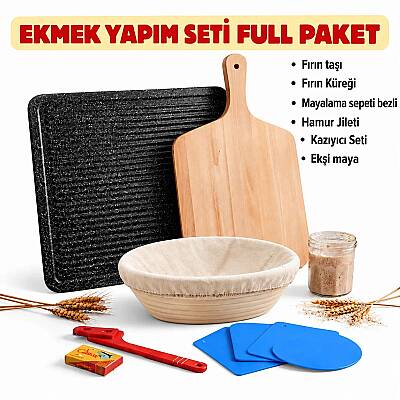 Ekmek Yapım Seti Full Paket Yuvarlak Bezli Sepetli 22 cm - 1